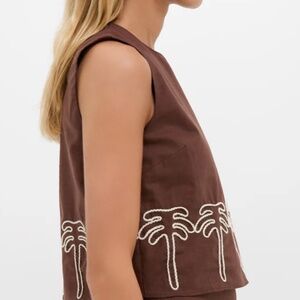 HYACINTH HOUSE Brown & Cream Embroidery Palm Tank